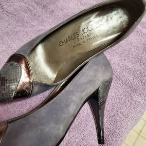 Charles Jourdan suede/ snake skin pumps